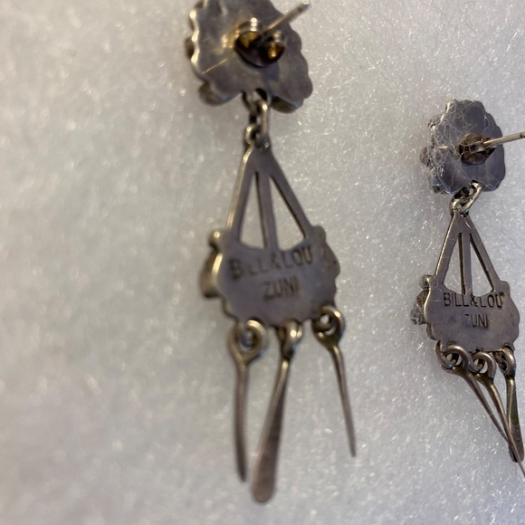 Vintage Zuni Red Coral Petit Point Post Chandelier Earrings Signed Bill & Lou - Picture 6 of 10